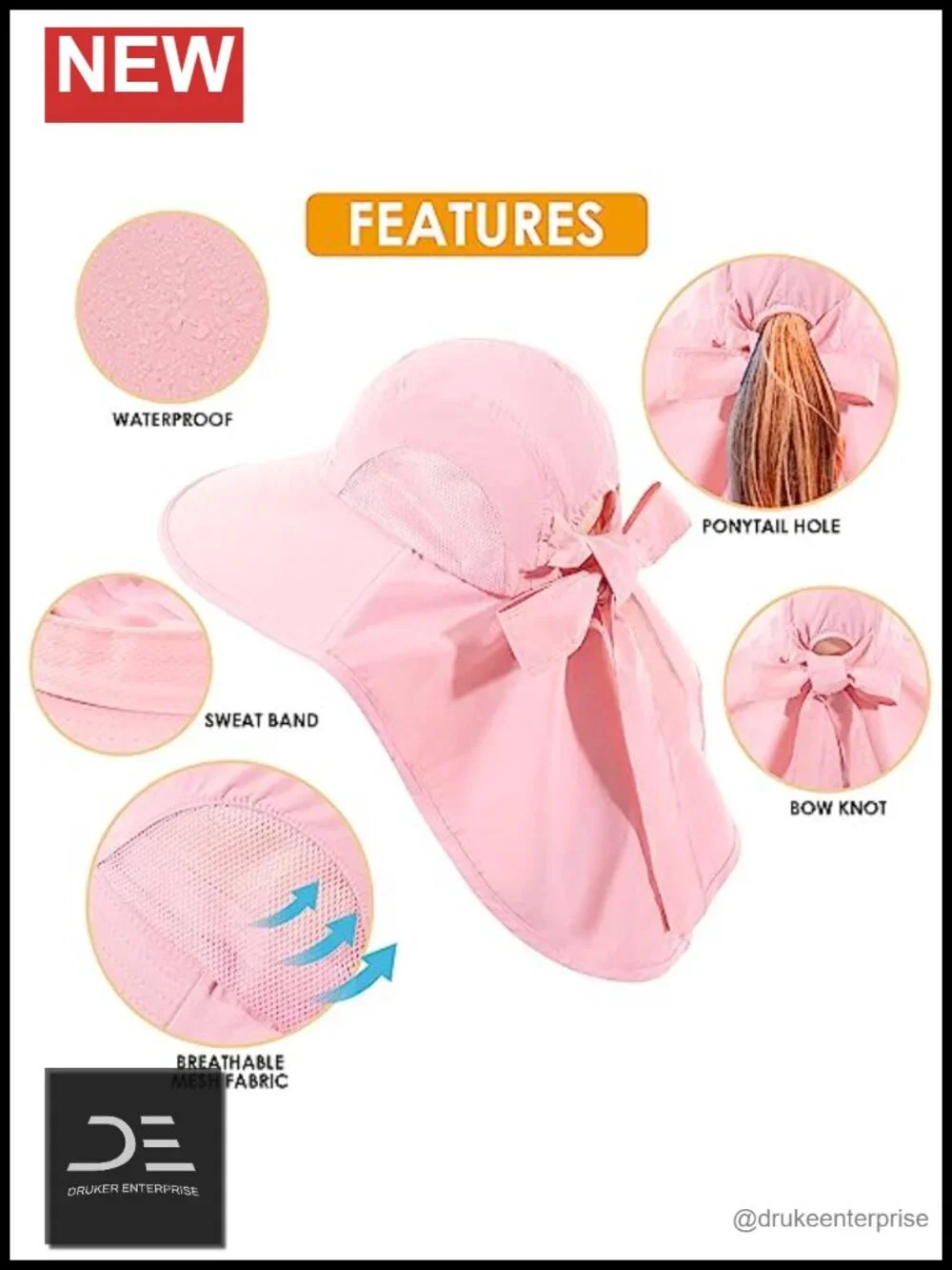 Foldable Waterproof Wide Brim Sun Hat with Neck Flap UPF 50+